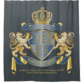 Wapenmantel Metallic Blue Gold Lion Ombre Emblem Douchegordijn (Voorkant)