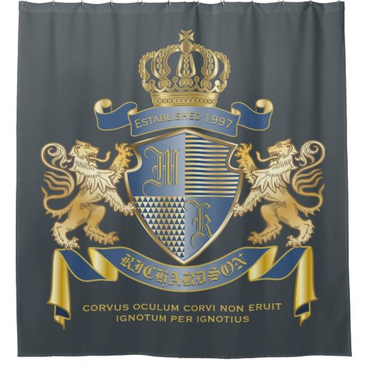 Wapenmantel Metallic Blue Gold Lion Ombre Emblem Douchegordijn (Voorkant)