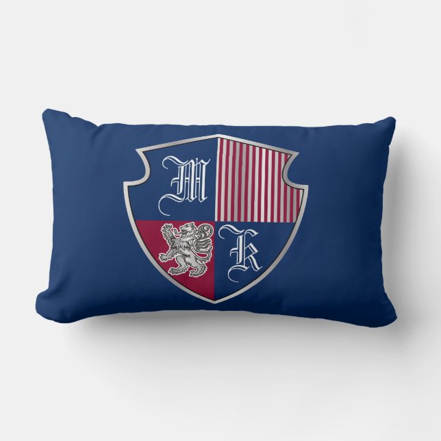 Wapenmonogram Emblem Silver Lion Shield Kussen (Voorkant)