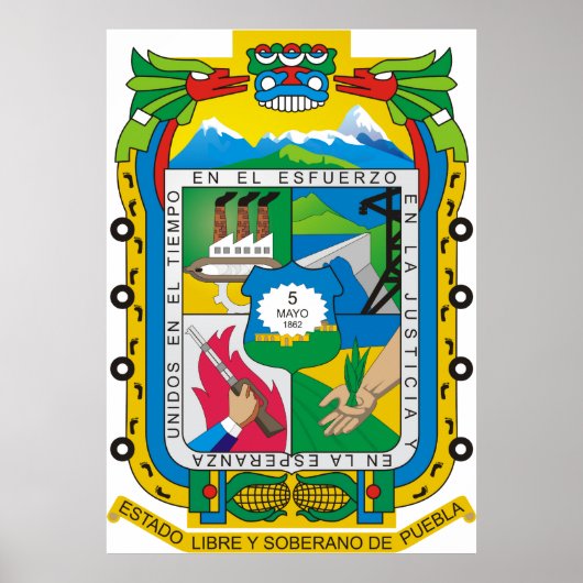 Wapenmunt Puebla Officiële Mexicaan Heraldry Logo Poster (Voorkant)