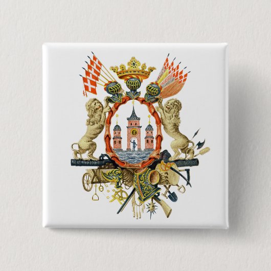 Wapenmunt van Kopenhagen Vierkante Button 5,1 Cm (Voorkant)
