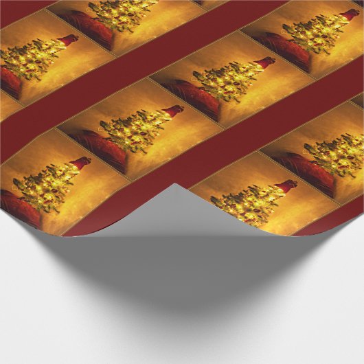 Wapenpapier met gouden kerstboom, Bourgogne Cadeaupapier (Hoek)