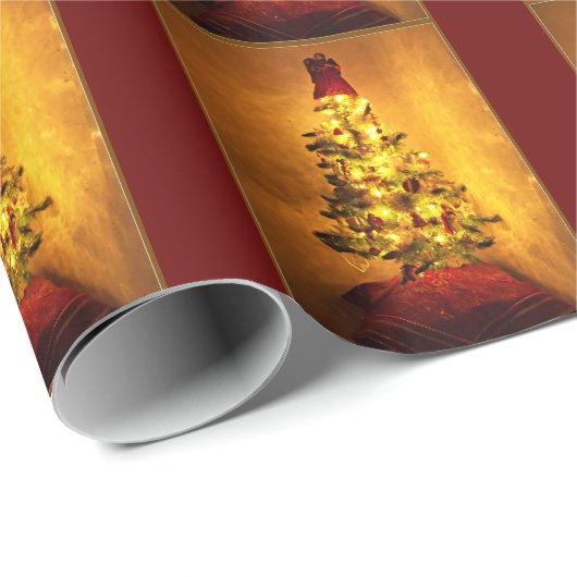 Wapenpapier met gouden kerstboom, Bourgogne Cadeaupapier (Rol Hoek)