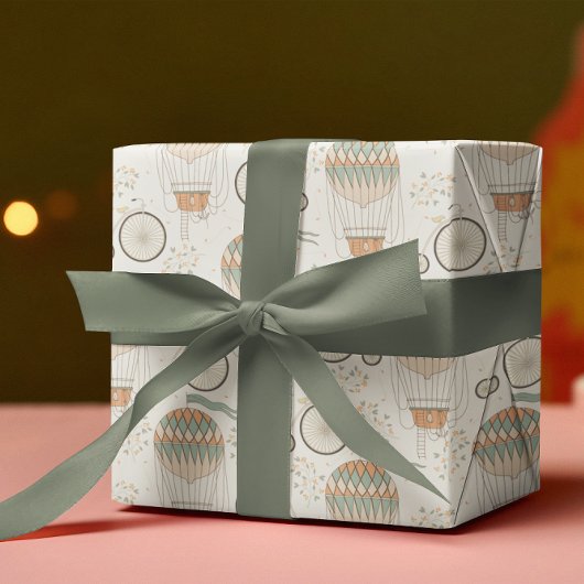 Wapenpapierbladen met warme luchtballon inpakpapier vel