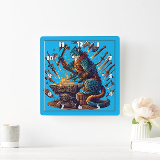 Wapens maken in een Fantasy Blacksmith Vierkante Klok (Huis)