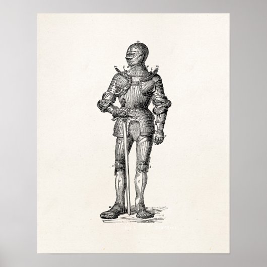Wapenstaart Knight Shining Armor Sword Medieval Poster (Voorkant)