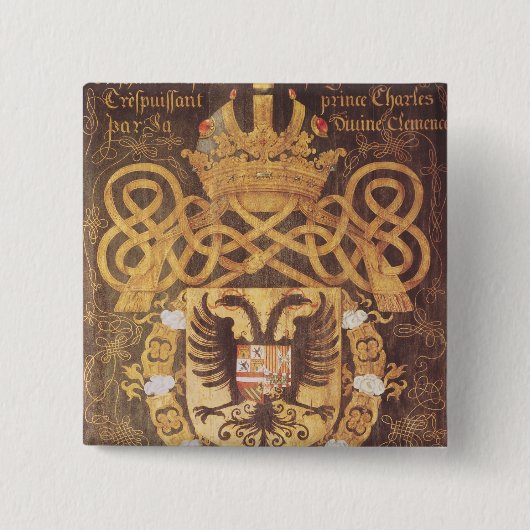Wapenstaart van Charles V van het 23e hoofdstuk Vierkante Button 5,1 Cm (Voorkant)
