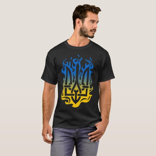 Wapenstaart van Oekraïne Trident yellow blue fire T-shirt (Voorkant volledig)