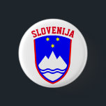 Wapenstaart van SLOVENIË Ronde Button 3,2 Cm<br><div class="desc">De Sloveense naam betekent "land van de Sloveense nationaliteit" in het Sloveens en in andere Zuid-Slavische talen.</div>