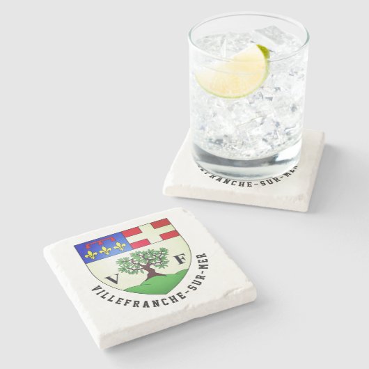 Wapenstaart van Villefranche-sur-Mer, Frankrijk Stenen Onderzetter (Zijkant)