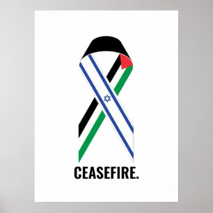 Wapenstilstand Israël en Palestina vlaggen lint wi Poster