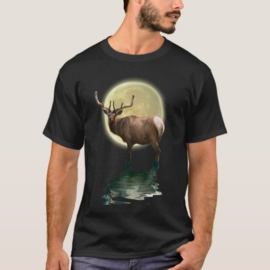 Wapiti Elk & Moon Wildlife T-shirt (Voorkant)
