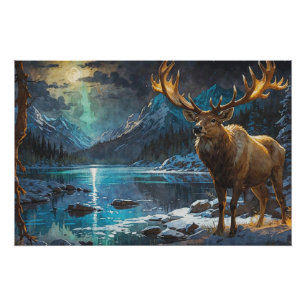 Wapiti (Elk) & Winterverlichting Perfect Poster