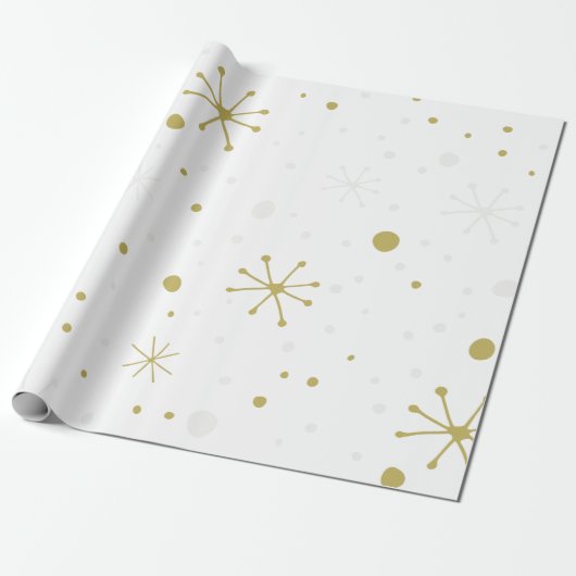 Wappapier met witte gouden sneeuwvlokken cadeaupapier (Uitgerold)