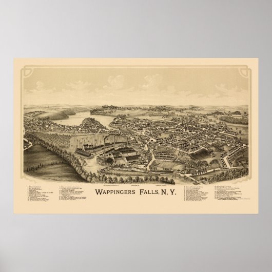 Wappingers Herfsten, NY Panoramic Map - 1889 Poster (Voorkant)
