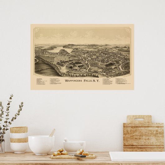 Wappingers Herfsten, NY Panoramic Map - 1889 Poster (Keuken)
