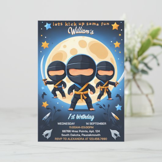 War Fight Boy Moon Ninja Warrior 1e Verjaardag Kaart (Staand voorkant)