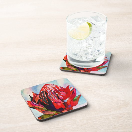 Waratah Australische waterverf van inheemse bloeme Bier Onderzetter (Rechterzijde)