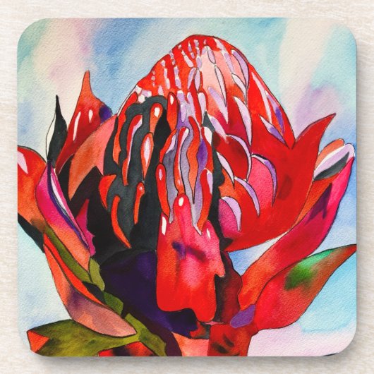 Waratah Australische waterverf van inheemse bloeme Bier Onderzetter (Voorkant)