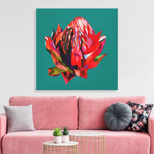 Waratah Australische waterverf van inheemse bloeme Canvas Afdruk (Insitu (Woonkamer))