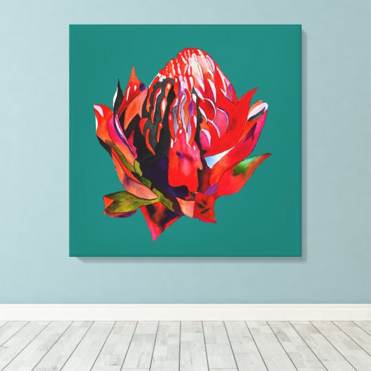 Waratah Australische waterverf van inheemse bloeme Canvas Afdruk (Insitu (Houten vloer))