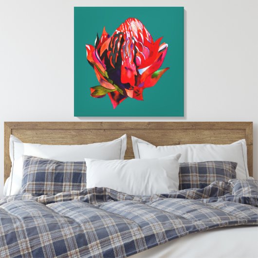 Waratah Australische waterverf van inheemse bloeme Canvas Afdruk (Insitu (Slaapkamer))