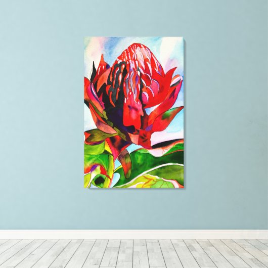 Waratah Australische waterverf van inheemse bloeme Canvas Afdruk (Insitu (Houten vloer))
