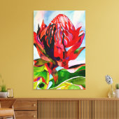 Waratah Australische waterverf van inheemse bloeme Canvas Afdruk (Insitu (Woonkamer))