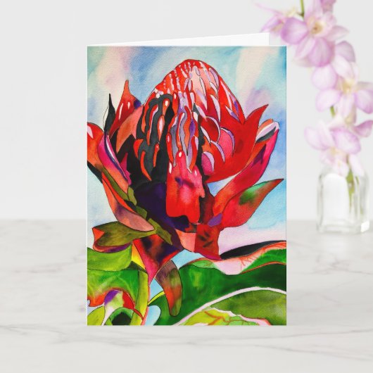 Waratah Australische waterverf van inheemse bloeme Kaart (Orchidee)