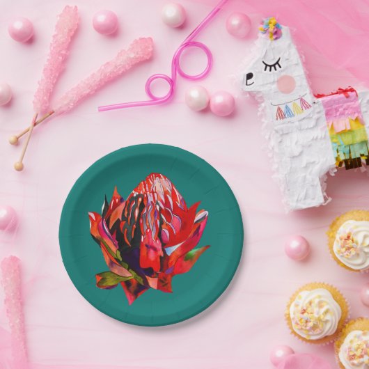 Waratah Australische waterverf van inheemse bloeme Papieren Bordje