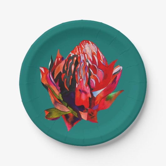 Waratah Australische waterverf van inheemse bloeme Papieren Bordje (Voorkant)