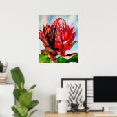 Waratah Australische waterverf van inheemse bloeme Poster (Thuiskantoor)