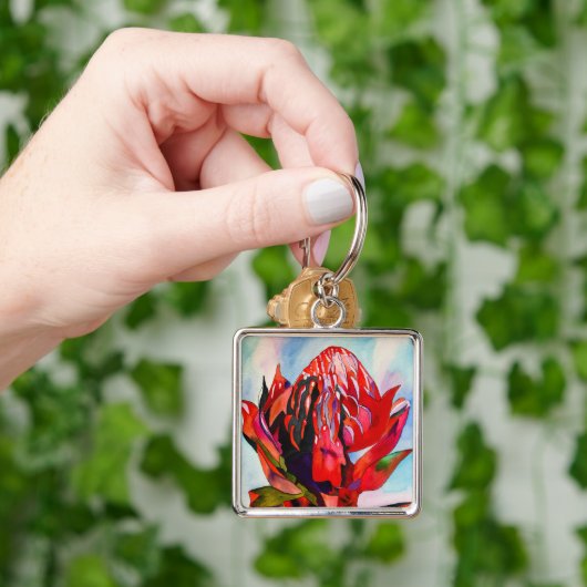 Waratah Australische waterverf van inheemse bloeme Sleutelhanger (Hand)