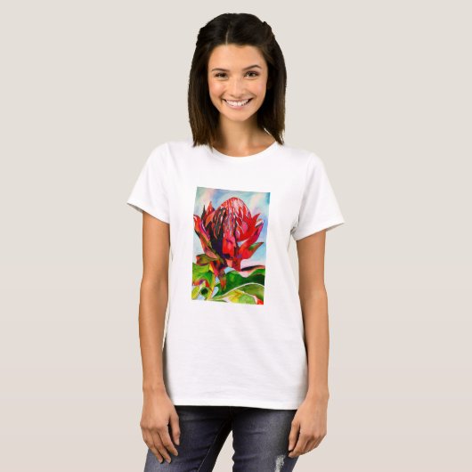 Waratah Australische waterverf van inheemse bloeme T-shirt (Voorkant volledig)