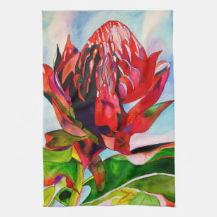 Waratah Australische waterverf van inheemse bloeme Theedoek