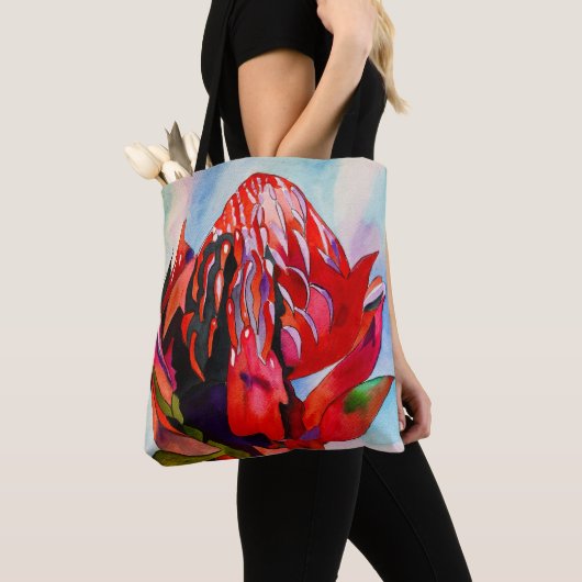 Waratah Australische waterverf van inheemse bloeme Tote Bag (Dichtbij)