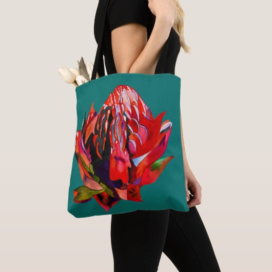 Waratah Australische waterverf van inheemse bloeme Tote Bag (Dichtbij)