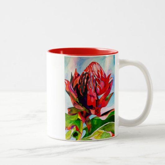 Waratah Australische waterverf van inheemse bloeme Tweekleurige Koffiemok (Rechts)