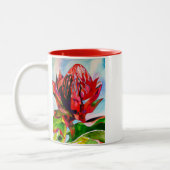 Waratah Australische waterverf van inheemse bloeme Tweekleurige Koffiemok (Links)
