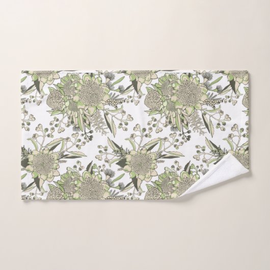 Waratah & Gumnut Eucalyptus - Groen en Wit Bad Handdoek (Handdoek)