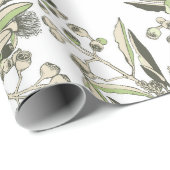 Waratah & Gumnut Eucalyptus - Groen en Wit Cadeaupapier (Rol Hoek)