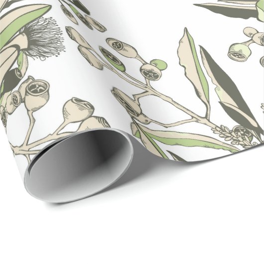 Waratah & Gumnut Eucalyptus - Groen en Wit Cadeaupapier (Rol Hoek)