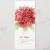 Waratah rode bloemen bruiloft menu (Voorkant)