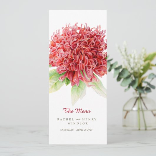 Waratah rode bloemen inheemse Australische bruilof Menu (Staand voorkant)