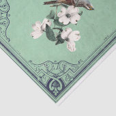 Warbler Bird on White Dogwood Green French Lijst Tissuepapier (Detail)