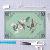 Warbler Bird on White Dogwood Green French Lijst Tissuepapier (Craft)