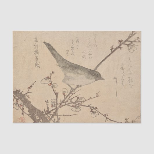 Warbler op Plum Branch door Kubo Shunman Tissuepapier (Voorkant)