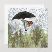 Warbler Rainy Day Umbrella Blank Flat Note Card Notitiekaartje (Voorkant / Achterkant)