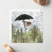 Warbler Rainy Day Umbrella Blank Flat Note Card Notitiekaartje (Voorkant / Achterkant in situ)