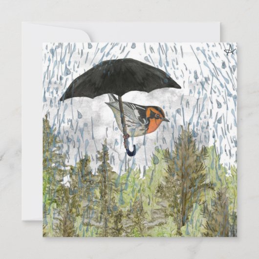 Warbler Rainy Day Umbrella Blank Flat Note Card Notitiekaartje (Voorkant)